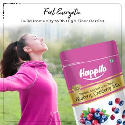 Happilo Premium American Dried Whole Blueberry Cranberry Duet 200 g Pack | Dried Cranberries & Blueberries Mix | 100% Organic Natural Real Dried Berries | Low Calorie Snack
