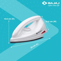 Bajaj DX-6 1000W Dry Iron with Advance Soleplate and Anti-bacterial German Coating Technology, White