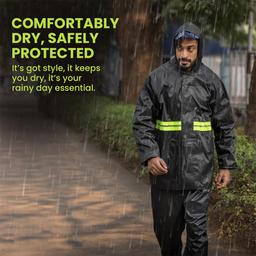 Rain Coat for Men & Women Waterproof Bike Raincoat for Men with Pant Set Reflective Raincoat for Women, Boys & Girls Adjustable Top and Bottom Rain Coat for Women with Bag - Black (Multicolor available)