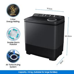 Samsung 9.5 Kg, 5 Star, Top Load Semi-Automatic Washing Machine (WT95A4260GD/TL, Air Turbo Drying, Dark Gray)