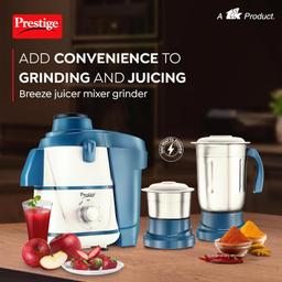 Prestige Breeze 500W Juicer Mixer Grinder With 2 Stainless Steel (Blue & White)
