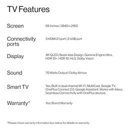 OnePlus 163 cm (65 inches) Q Series 4K Ultra HD QLED Smart Google TV 65 Q2 Pro (Black)