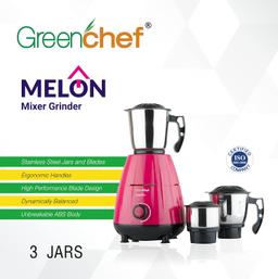 Greenchef Melon 600 Watts Mixer Grinder with 3 Stainless Steel Jars for wet grinding and Dry Grinding