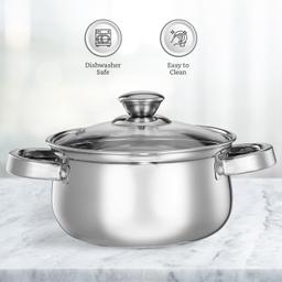 SQ Exclusive Set of 2 Stainless Steel Cook and Serve Set | Glass Lid | Dishwasher-Safe,1000 ml each