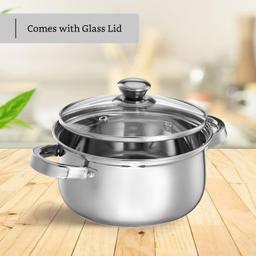 SQ Exclusive Set of 2 Stainless Steel Cook and Serve Set | Glass Lid | Dishwasher-Safe,1000 ml each