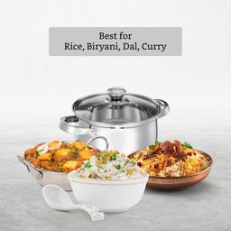 SQ Exclusive Set of 2 Stainless Steel Cook and Serve Set | Glass Lid | Dishwasher-Safe,1000 ml each