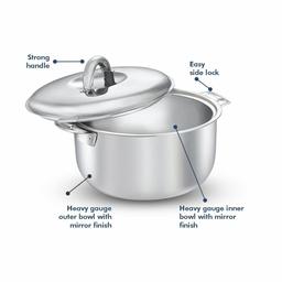 Signoraware Blaze n Cool 2100ml Insulated Stainless Steel Casserole, Insulated Thermal Serving Bowl, Keeps Food Hot & Cold for Long, Elegant Hot Pot Food Warmer/Cooler,2100ml, Set of 1, Silver
