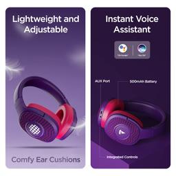 boAt Rockerz 550 Sunburn Edition with 50MM Drivers, 20 Hours Playback, Physical Noise Isolation and Soft Padded Earcups Over Ear Wireless Headphone (Techno Purple)