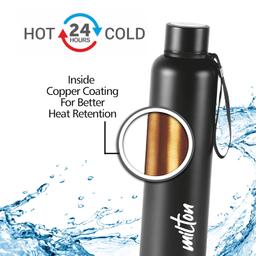 Milton Aura 1000 Thermosteel Bottle, 1050 ml Water Bottles, 24 Hours Hot and Cold, Easy to Carry, Easy Grip, Rust Proof, Tea, Coffee, Office, Travel Bottle, Black