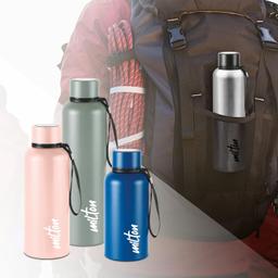 Milton Aura 1000 Thermosteel Bottle, 1050 ml Water Bottles, 24 Hours Hot and Cold, Easy to Carry, Easy Grip, Rust Proof, Tea, Coffee, Office, Travel Bottle, Black