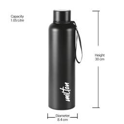 Milton Aura 1000 Thermosteel Bottle, 1050 ml Water Bottles, 24 Hours Hot and Cold, Easy to Carry, Easy Grip, Rust Proof, Tea, Coffee, Office, Travel Bottle, Black