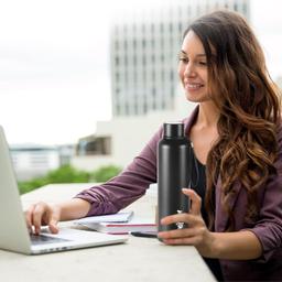 Milton Aura 1000 Thermosteel Bottle, 1050 ml Water Bottles, 24 Hours Hot and Cold, Easy to Carry, Easy Grip, Rust Proof, Tea, Coffee, Office, Travel Bottle, Black