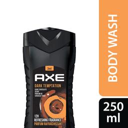 AXE Dark Temptation 3 In 1 Body, Face & Hair Wash for Men, Long-Lasting Refreshing Dark Chocolate Fragrance, Natural Origin Ingredients, Removes Odor & Bacteria, Dermatologically Tested 250ml
