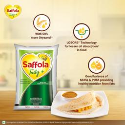 Saffola Tasty Refined Oil|Blend of Corn Oil & Rice Bran Oil|Cooking oil|Pro Fitness Conscious Edible Oil 1 Litre Pouch