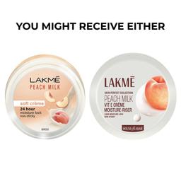 Lakme Peach Milk Soft Crème Moisturizer for Face 100 g|| Daily Lightweight Whipped Cream with Vitamin E for Soft|| Glowing Skin - Non Oily 24h Moisture.