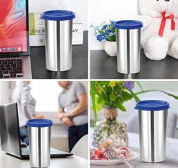 Stainless Steel Tumbler with Lid | Air Tight Leak Proof Glass Tumblers for Office Gym Yoga Hiking Trekking Travel Home Kitchen (420ml), Set of 1