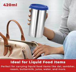 Stainless Steel Tumbler with Lid | Air Tight Leak Proof Glass Tumblers for Office Gym Yoga Hiking Trekking Travel Home Kitchen (420ml), Set of 1