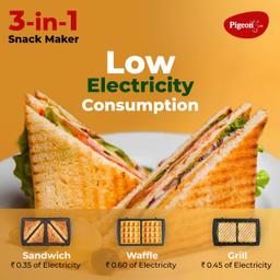 Pigeon by Stovekraft Sandwich Maker | 3 in 1 | 750 Watt (Black) | Snack Maker | Bread Toaster | Grill | Waffle Maker | Detachable Plates