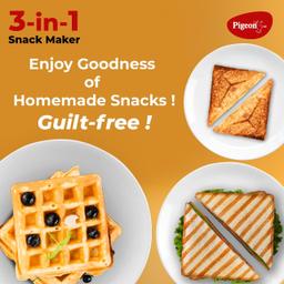 Pigeon by Stovekraft Sandwich Maker | 3 in 1 | 750 Watt (Black) | Snack Maker | Bread Toaster | Grill | Waffle Maker | Detachable Plates