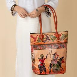 Leather Shoulder bag | Traditional Printed Handbag for Women Multicolor