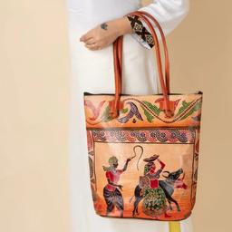 Leather Shoulder bag | Traditional Printed Handbag for Women Multicolor