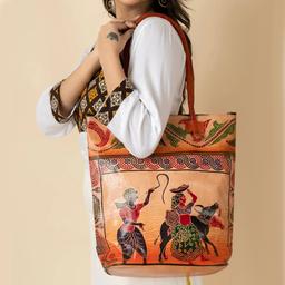 Leather Shoulder bag | Traditional Printed Handbag for Women Multicolor