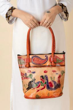 Leather Shoulder bag | Traditional Printed Handbag for Women Multicolor