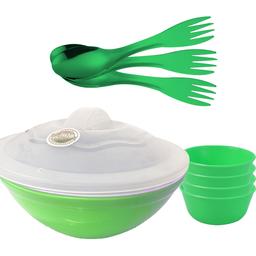 Serving Bowl Light Weight Salad Bowl with Plastic lid Mixing Bowl & 2 in 1 Spoons With Cups