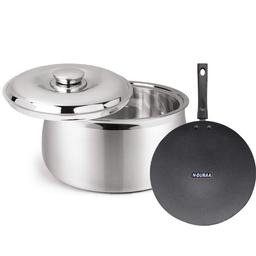 Stainless Steel Classy Casserole 4 LTR With N-Duraa Non-Stick Concave Tawa  28CM