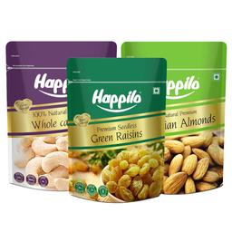Happilo New Combo Cashew 500gm Badam 500gm Green Raisins 500gm Walnut 200gm Berries 200gm Kiwi 200gm 3 Bath Towels