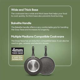 Signoraware Non Stick Tawa, 28 cm Diameter, Induction and Gas Oven Friendly, Riveted Cool Touch Handle, Granite Finish,