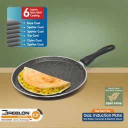 Signoraware Non Stick Tawa, 28 cm Diameter, Induction and Gas Oven Friendly, Riveted Cool Touch Handle, Granite Finish,