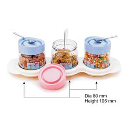 Signoraware Multipurpose Dining 3 in 1 Dry Furits/Pickle Storage Jar Container + pickle trey, Set of 7, (Pink)