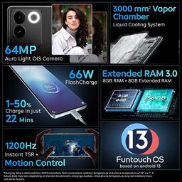 iQOO Z7 Pro 5G (Blue Lagoon, 8GB RAM, 256GB Storage) | 3D Curved AMOLED Display | 4nm MediaTek Dimesity 7200 5G Processor | 64MP Aura Light OIS Camera | Segment's Slimmest & Lightest Smartphone