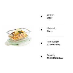 SignoraWare Lock 'N' Store Rectangle High Microwave Oven Borosilicate Safe Glass Container with Air Tight Lid | Multipurpose Jar Box (150ml, Transparent, Food Grade)