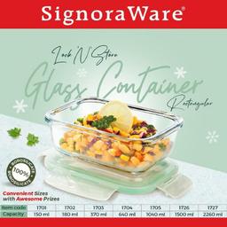 SignoraWare Lock 'N' Store Rectangle High Microwave Oven Borosilicate Safe Glass Container with Air Tight Lid | Multipurpose Jar Box (150ml, Transparent, Food Grade)