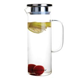 SignoraWare 1 Litres Passion Borosilicate Glass Jug with Steel lid | Big Water Pitcher with Strong Handle for Water Juice Ice-Tea Milk (1000ml, Set of 1, Transparent | BPA Free)