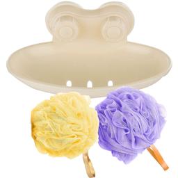 Wall Attachable Hanger for Soap Box - Soap Dish/Box with Soft Clean Bath Loofah (2 Set)