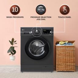 LG 7 Kg 5 Star Inverter Touch panel Fully-Automatic Front Load Washing Machine with In-Built Heater (FHM1207SDM, Middle Black, Steam for Hygiene Wash)