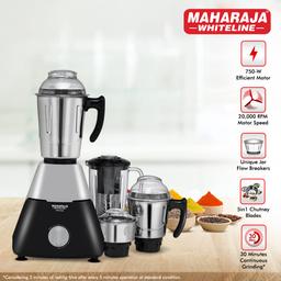 Maharaja Whiteline Infinimax Elite Mixer Grinder, Long Lasting Performance with 750 Watt Motor | Jar Flow Breakers | 5 Years Warranty on Motor (Black & Grey)