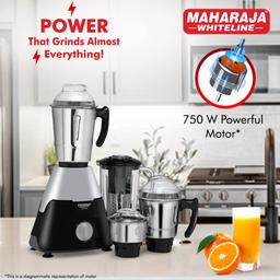 Maharaja Whiteline Infinimax Elite Mixer Grinder, Long Lasting Performance with 750 Watt Motor | Jar Flow Breakers | 5 Years Warranty on Motor (Black & Grey)