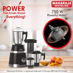 Maharaja Whiteline Ultramax Elite Mixer Grinder, 750W, 4 Jars, Black, Standard (MX-211)