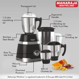 Maharaja Whiteline Ultramax Elite Mixer Grinder, 750W, 4 Jars, Black, Standard (MX-211)