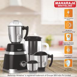 Maharaja Whiteline Ultramax Elite Mixer Grinder, 750W, 4 Jars, Black, Standard (MX-211)
