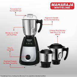 Maharaja Whiteline Joy Elite Mixer Grinder 750 Watt Motor (Black & Grey)