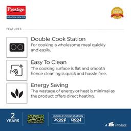 Prestige PDIC 3.0 Double Induction Cooktop(3200W, Black, 2 Burner Induction Stove)