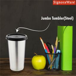 Signoraware Jumbo Stainless Tumbler Steel, 450ml Signoraware Jumbo Plastic Tumbler Bottle, (500ml,)
