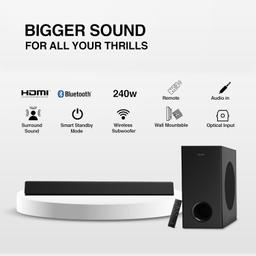 Philips TAB7007 2.1 CH 240W Dolby Digital Plus Bluetooth Soundbar V5.3 with Wireless subwoofer, & Remote Control (Black)