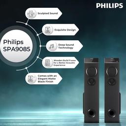 Philips Audio SPA9085 2.0CH 100W Multimedia Tower Speakers with Wireless Microphone,Multi-Connectivity