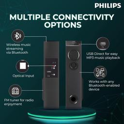 Philips Audio SPA9085 2.0CH 100W Multimedia Tower Speakers with Wireless Microphone,Multi-Connectivity
